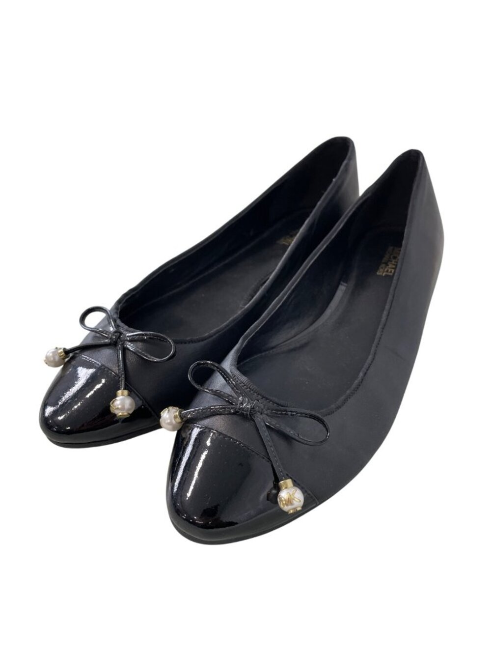 MICHAEL Michael Kors GIA Ballet Flats Size 8 Slip On Bow Cap Toe Black Leather